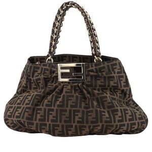 FENDI MIA Zucca Canvas and Patent Leather Tote-large. 14X10